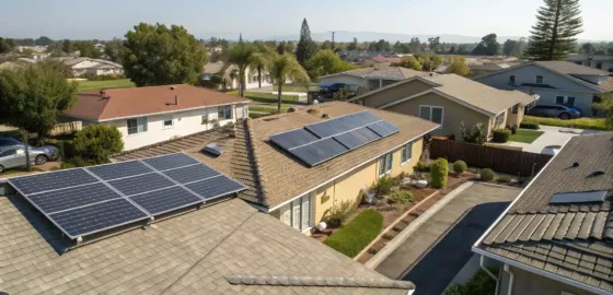 Un toit avec différentes inclinaisons et expositions, montrant visuellement les critères idéaux pour installer des panneaux solaires résidentiels.